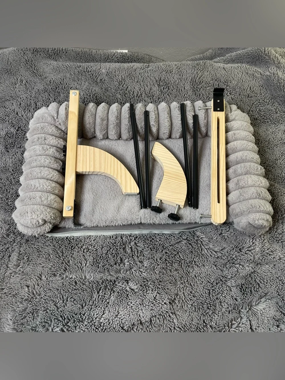 wooden cat window perch featuring an adjustable hook-on mounting Gray